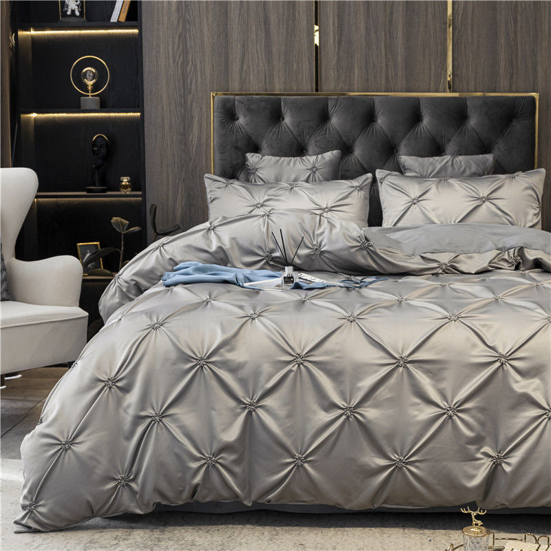 Luxurious Pinch Pleat Soft Microfiber Duvet Cover Bedding Set