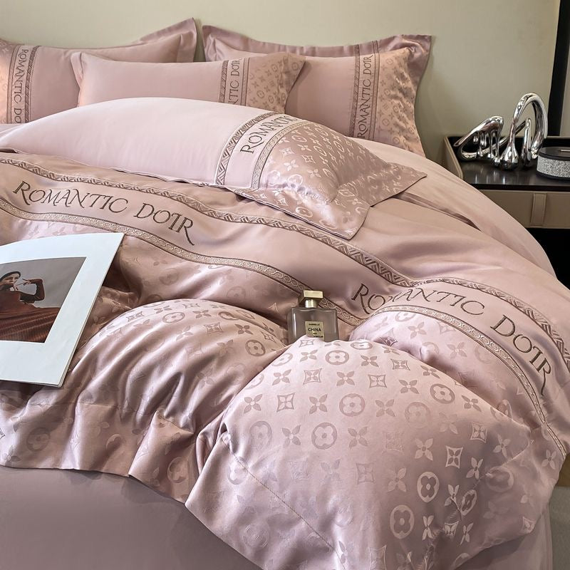 Romantic Fashion Logo Rich Silk Satin Bedding Set