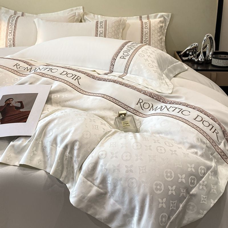 Romantic Fashion Logo Rich Silk Satin Bedding Set