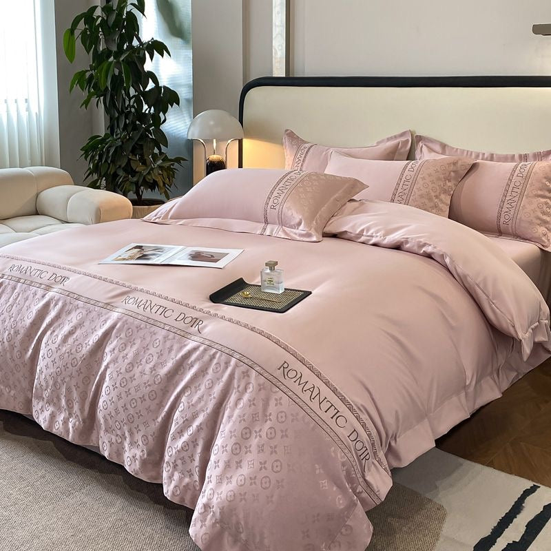 Romantic Fashion Logo Rich Silk Satin Bedding Set